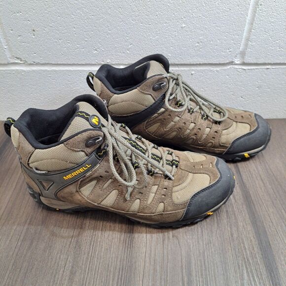 Merrell Brown Boulder Brown And Black Lace Up Hiking Boots Men's Size 11.5 - Picture 1 of 8